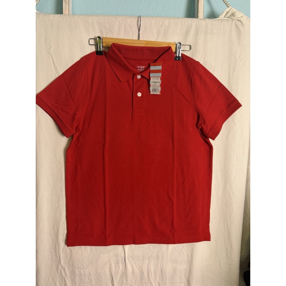 Cat Jack Boys Red School Uniform Short Sleeve Polo Shirt Sz L 10/12 Husky NWT